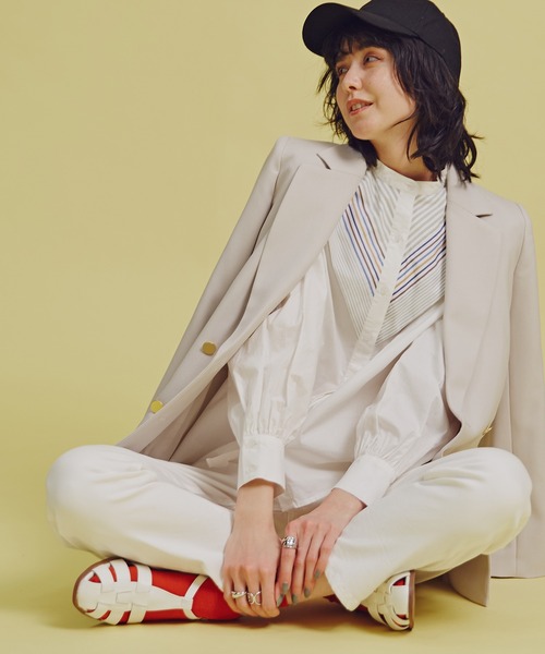 N.（N. Natural Beauty Basic）（エヌエヌナチュラルビューティーベーシック）の「◆ＭＩＸストライプシャツ（シャツ/ブラウス・レディース・オフホワイト/ブルー・MEDIUM）」の2枚目の写真