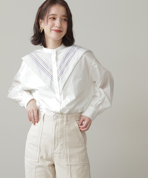 N.（N. Natural Beauty Basic）（エヌエヌナチュラルビューティーベーシック）の「◆ＭＩＸストライプシャツ（シャツ/ブラウス・レディース・オフホワイト/ブルー・MEDIUM）」の7枚目の写真