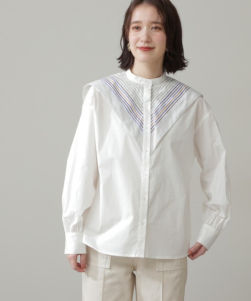 N.（N. Natural Beauty Basic）（エヌエヌナチュラルビューティーベーシック）の「◆ＭＩＸストライプシャツ（シャツ/ブラウス・レディース・オフホワイト/ブルー・MEDIUM）」の10枚目の写真