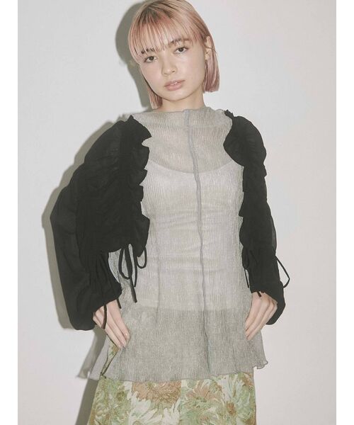 merry jenny（メリージェニー）の「ドロストショートガウン（シャツ/ブラウス・レディース・ブラック/パープル/アイボリー・FREE）」の3枚目の写真