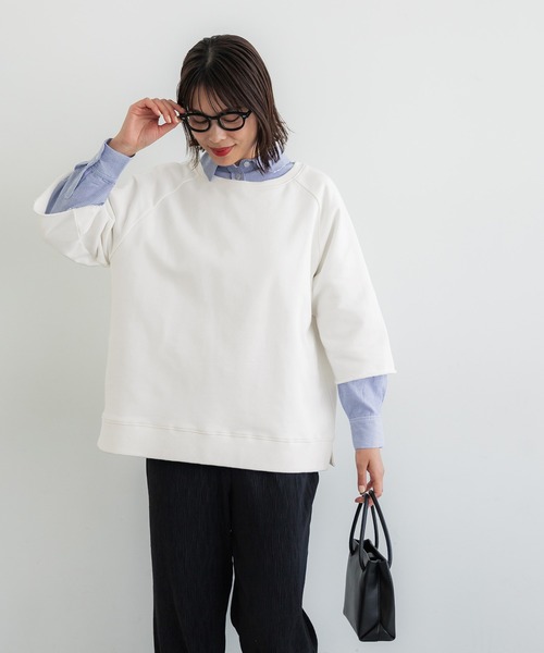 coca(coca)(コカ)の「ラグラン7分袖スウェット(スウェット・レディース・ホワイト/チャコールグレー/ブルー/ライトグリーン/ライトブルー/ライトグレー/グレイッシュベージュ・ONE SIZE)」の8枚目の写真