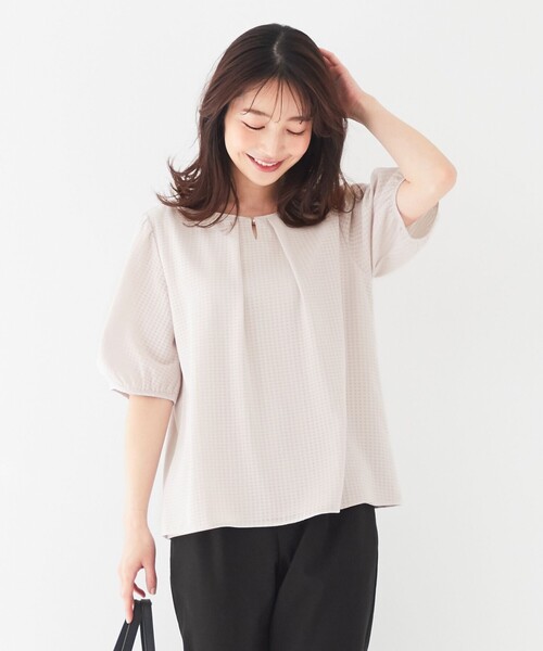 any SiS(エニィスィス)の「【UVケア】コンフォートモダールベーシックシフォンチェック カットソー(Tシャツ/カットソー)」|ライトグレー系
