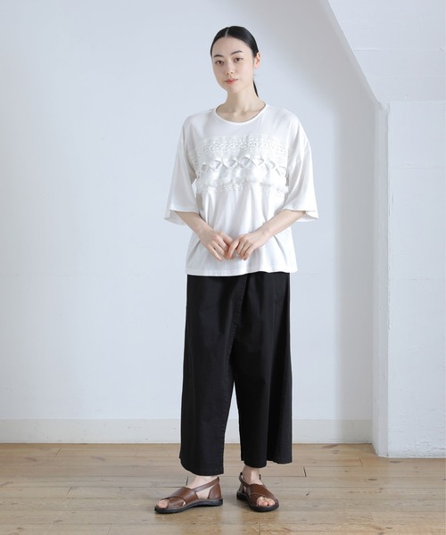 Plantation(プランテーション)の「トーションレースドッキング/Tシャツ(Tシャツ/カットソー・レディース・ホワイト/ネイビー/マスタード・M size)」の4枚目の写真
