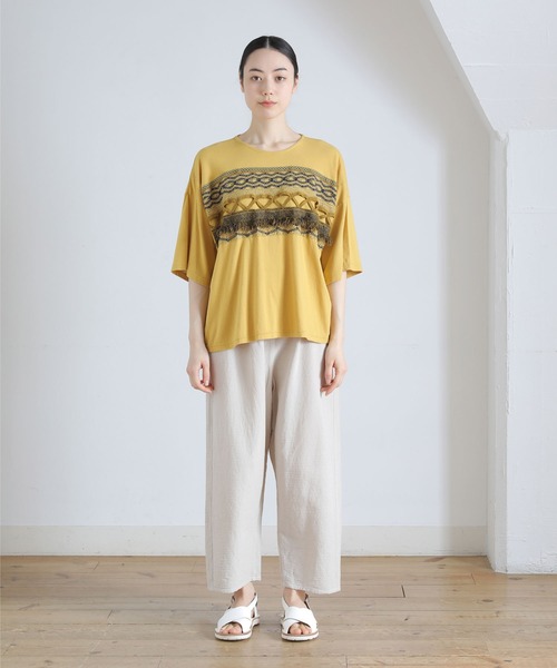 Plantation(プランテーション)の「トーションレースドッキング/Tシャツ(Tシャツ/カットソー・レディース・ホワイト/ネイビー/マスタード・M size)」の5枚目の写真