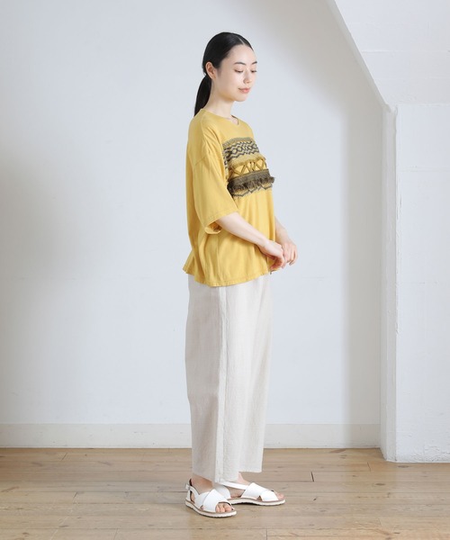 Plantation(プランテーション)の「トーションレースドッキング/Tシャツ(Tシャツ/カットソー・レディース・ホワイト/ネイビー/マスタード・M size)」の6枚目の写真