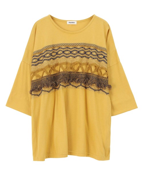 Plantation(プランテーション)の「トーションレースドッキング/Tシャツ(Tシャツ/カットソー・レディース・ホワイト/ネイビー/マスタード・M size)」の8枚目の写真