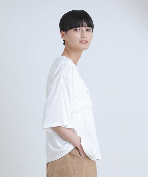 Plantation(プランテーション)の「トーションレースドッキング/Tシャツ(Tシャツ/カットソー・レディース・ホワイト/ネイビー/マスタード・M size)」の17枚目の写真