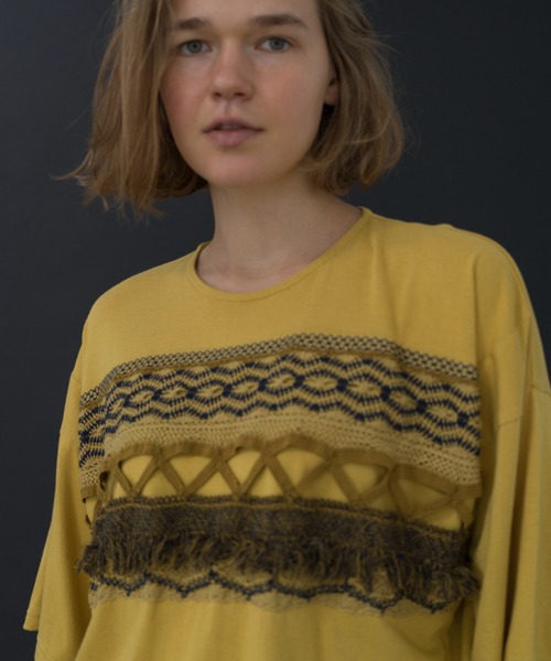 Plantation(プランテーション)の「トーションレースドッキング/Tシャツ(Tシャツ/カットソー・レディース・ホワイト/ネイビー/マスタード・M size)」の14枚目の写真