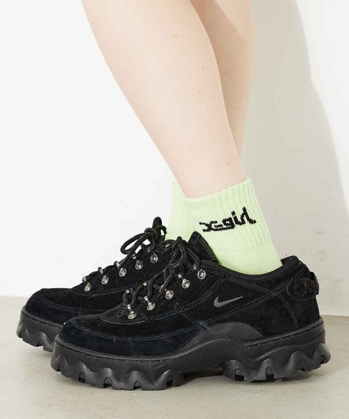 X-girl(エックスガール)の「LOGO 2P SOCKS(ソックス/靴下・レディース・パープル/ホワイト・ONE SIZE)」の3枚目の写真