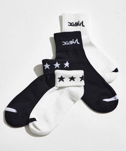 X-girl(エックスガール)の「LOGO 2P SOCKS(ソックス/靴下・レディース・パープル/ホワイト・ONE SIZE)」の9枚目の写真