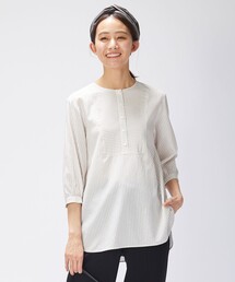 【洗える・接触冷感】C/アセVISストライプ チュニック ブラウス