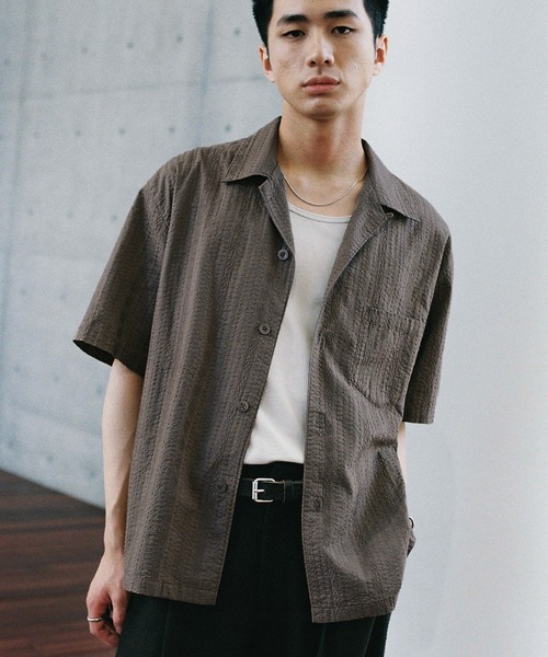 WYM LIDNM（ウィム バイ リドム）の「EMBROIDERY SHEER WASHER SHIRT（シャツ/ブラウス・メンズ・ベージュ系/チャコールグレー/ライトオリーブ/ブルー/ブラウン/グレー/オフホワイト・S/M/L）」の4枚目の写真