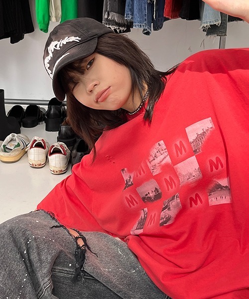 MASONPRINCE(メイソンプリンス)の「【MASONPRINCE】Oversized M logo & photo print TEE DT3116(Tシャツ/カットソー・メンズ・ホワイト/ブラック/レッド/ライトカーキ・S/M/L)」の13枚目の写真