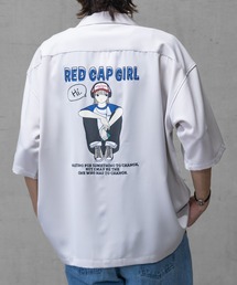 【a-r】〔Red Cap Girl/レッドキャップガール〕バックイラスト&刺繍 ナチュラルストレッチ ルーズサイズ オープンカラー半袖シャツ