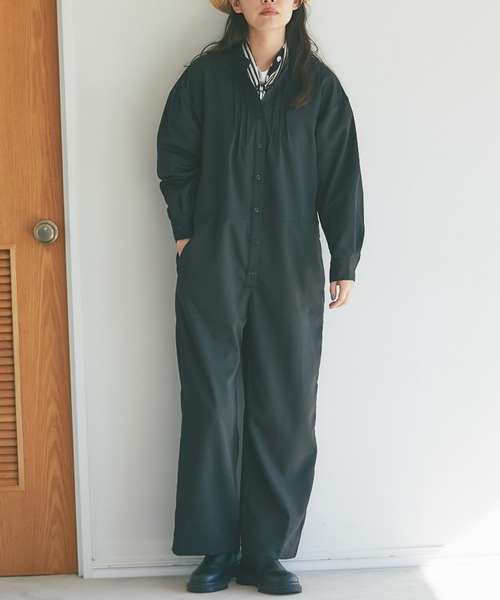 and R(アンドアール)の「ピンタックジャンプスーツ(つなぎ/オールインワン・レディース・ブラック/グレー・FREE)」の2枚目の写真