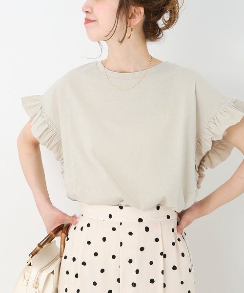 BCBGMAXAZRIA ベージュ フリルシャツ XS セール】 ハイカウントサテン ネックフリルブラウス （シャツ