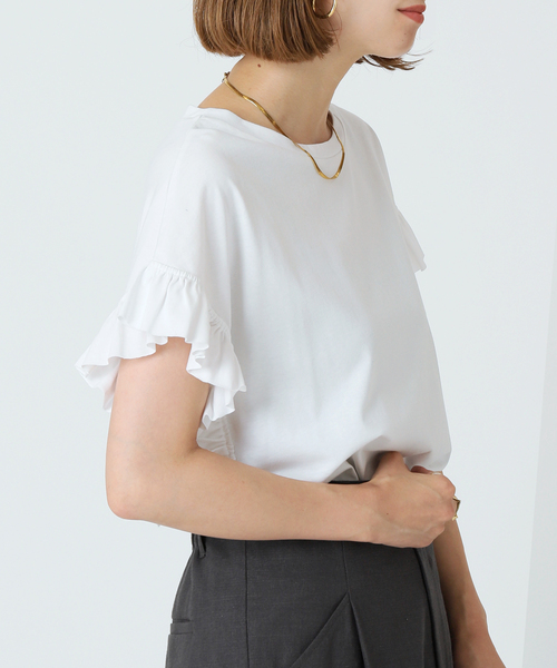 ホワイト フリル袖 Tシャツ セットアップ フリル袖Tシャツ（シャツ/ブラウス）｜B.C STOCK（ベーセーストック