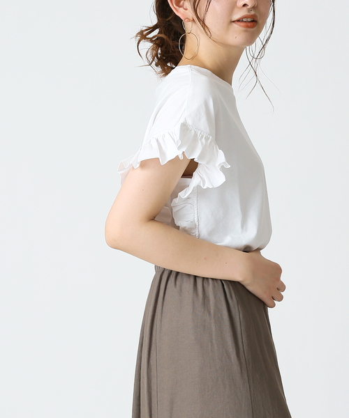 B.C STOCK(ベーセーストック)の「フリル袖Tシャツ(シャツ/ブラウス・レディース・ホワイト/ブラック/ベージュ/ブルー・FREE)」の16枚目の写真
