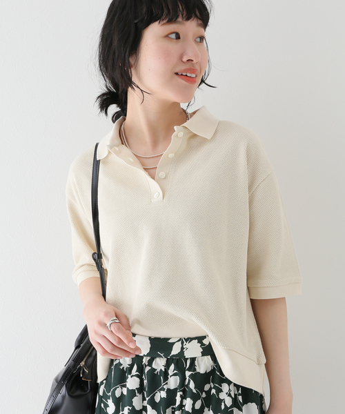 JOURNAL STANDARD relume(ジャーナルスタンダード レリューム)の「鹿の子ポロネックプルオーバー(ポロシャツ・レディース・ホワイト/グリーン/ブラウン・FREE)」の2枚目の写真