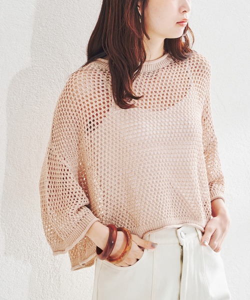 acro（アクロ）の「ショート丈メッシュ編みサマーニット/AC1376（ニット/セーター・レディース・ブラック/ベージュ/イエロー/グリーン・ﾌﾘ-）」の7枚目の写真