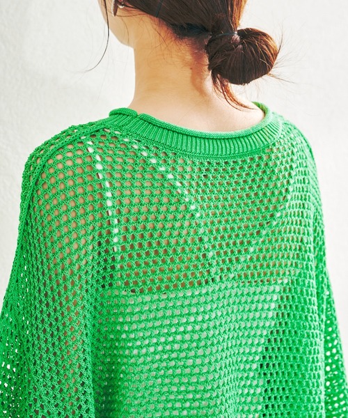 acro（アクロ）の「ショート丈メッシュ編みサマーニット/AC1376（ニット/セーター・レディース・ブラック/ベージュ/イエロー/グリーン・ﾌﾘ-）」の9枚目の写真