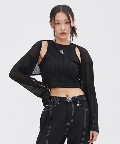 TARGETTO(ターゲット)の「A'GEM/9 × .kom『TARGETTO/ターゲット』SLIT BOLERO CARDIGAN/スリットボレロ カーディガン(カーディガン/ボレロ・レディース・ブラック/ホワイト・FREE)」の1枚目の写真
