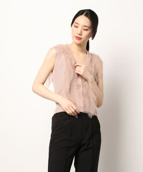Jasmine Grandiflorum(ジャスミングランディフローラム)の「【Jasmine】チュールドッキングVネックニットトップス (SS)(シャツ/ブラウス・レディース・ピンク/オフホワイト/ホワイト/ブラック/ベージュ・FREE)」の9枚目の写真