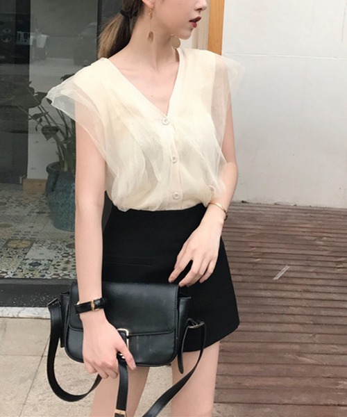 Jasmine Grandiflorum(ジャスミングランディフローラム)の「【Jasmine】チュールドッキングVネックニットトップス (SS)(シャツ/ブラウス・レディース・ピンク/オフホワイト/ホワイト/ブラック/ベージュ・FREE)」の17枚目の写真