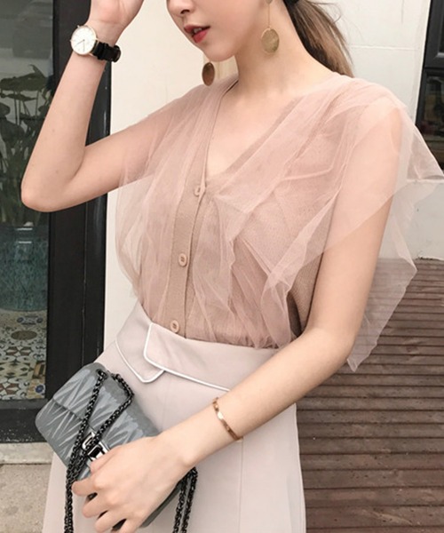 Jasmine Grandiflorum(ジャスミングランディフローラム)の「【Jasmine】チュールドッキングVネックニットトップス (SS)(シャツ/ブラウス・レディース・ピンク/オフホワイト/ホワイト/ブラック/ベージュ・FREE)」の21枚目の写真