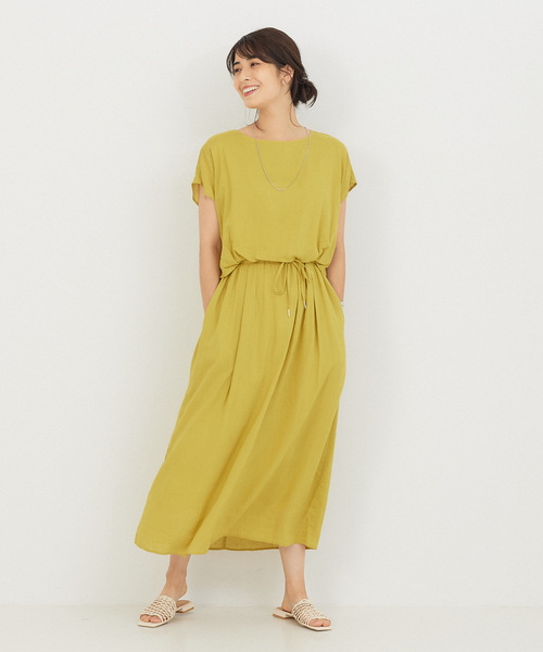 abahouse mavie（アバハウスマヴィ）の「レーヨンリネンワンピース（ワンピース・レディース・ブラック/ベージュ/イエロー/ダークオレンジ・フリー）」の4枚目の写真