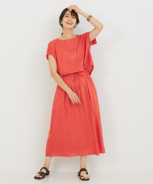 abahouse mavie（アバハウスマヴィ）の「レーヨンリネンワンピース（ワンピース・レディース・ブラック/ベージュ/イエロー/ダークオレンジ・フリー）」の5枚目の写真