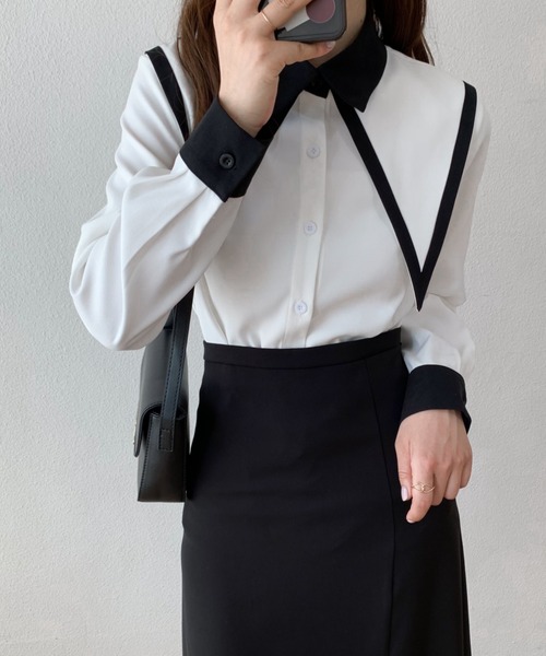 ABITOKYO(アビトーキョー)の「ビック襟バイカラーシャツブラウス(シャツ/ブラウス・レディース・ブラック/ホワイト・L/M)」の13枚目の写真