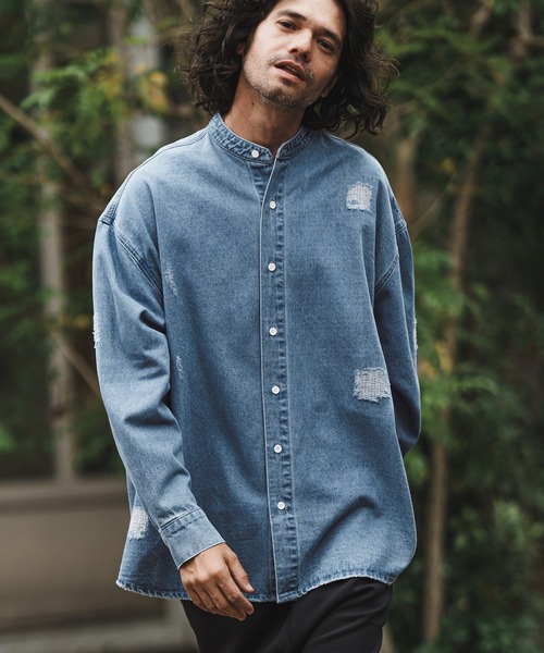 CAMBIO（カンビオ）の「ms5058-Band collar Damag Denim Shirts シャツ