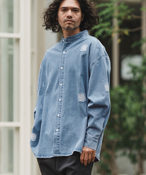 CAMBIO(カンビオ)の「ms5058-Band collar Damag Denim Shirts シャツ(シャツ/ブラウス・メンズ・ブラック/ライトインディゴブルー/ダークインディゴブルー・M/S/L)」の11枚目の写真
