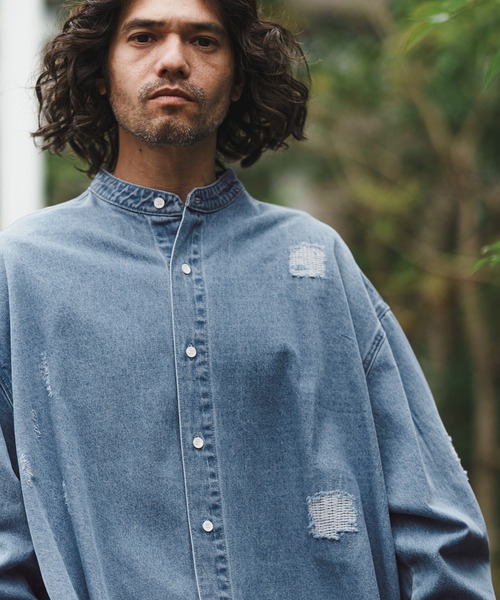 CAMBIO(カンビオ)の「ms5058-Band collar Damag Denim Shirts シャツ(シャツ/ブラウス・メンズ・ブラック/ライトインディゴブルー/ダークインディゴブルー・M/S/L)」の4枚目の写真