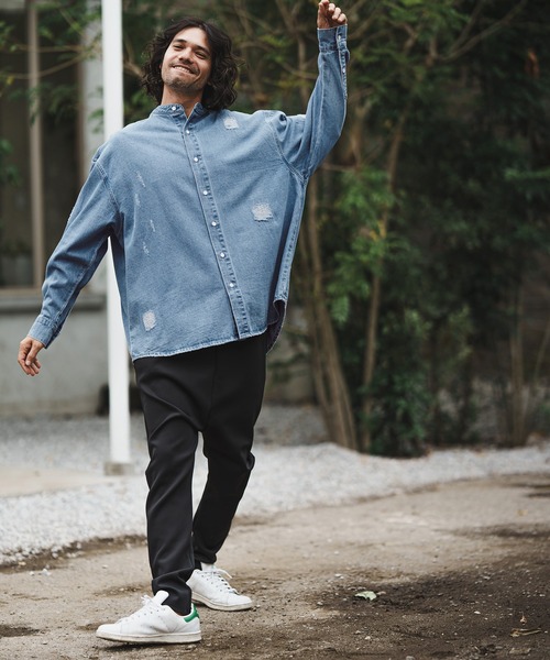 CAMBIO（カンビオ）の「ms5058-Band collar Damag Denim Shirts シャツ