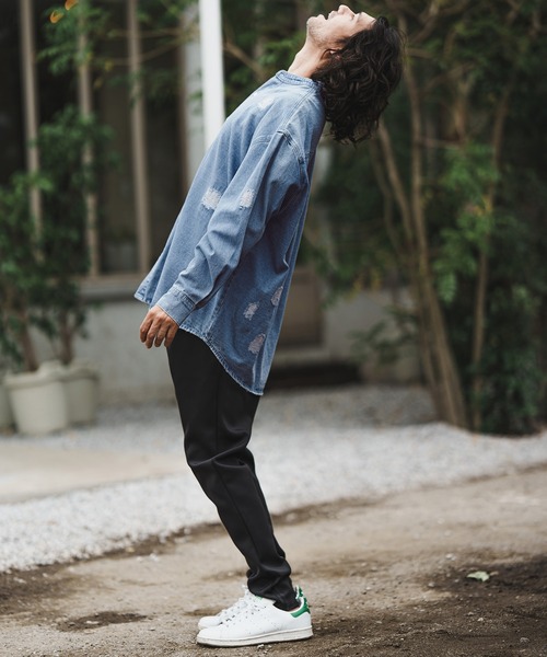 CAMBIO(カンビオ)の「ms5058-Band collar Damag Denim Shirts シャツ(シャツ/ブラウス・メンズ・ブラック/ライトインディゴブルー/ダークインディゴブルー・M/S/L)」の8枚目の写真