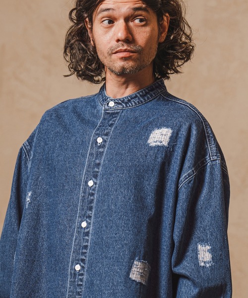 CAMBIO(カンビオ)の「ms5058-Band collar Damag Denim Shirts シャツ(シャツ/ブラウス・メンズ・ブラック/ライトインディゴブルー/ダークインディゴブルー・M/S/L)」の22枚目の写真