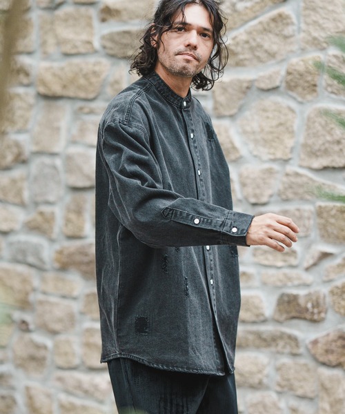 CAMBIO(カンビオ)の「ms5058-Band collar Damag Denim Shirts シャツ(シャツ/ブラウス・メンズ・ブラック/ライトインディゴブルー/ダークインディゴブルー・M/S/L)」の19枚目の写真