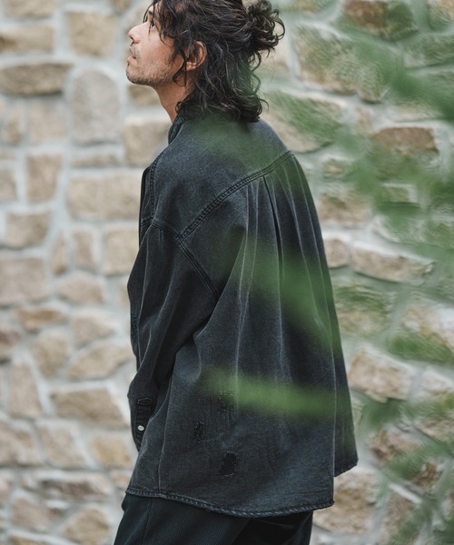 CAMBIO(カンビオ)の「ms5058-Band collar Damag Denim Shirts シャツ(シャツ/ブラウス・メンズ・ブラック/ライトインディゴブルー/ダークインディゴブルー・M/S/L)」の9枚目の写真