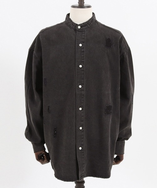 CAMBIO(カンビオ)の「ms5058-Band collar Damag Denim Shirts シャツ(シャツ/ブラウス・メンズ・ブラック/ライトインディゴブルー/ダークインディゴブルー・M/S/L)」の13枚目の写真