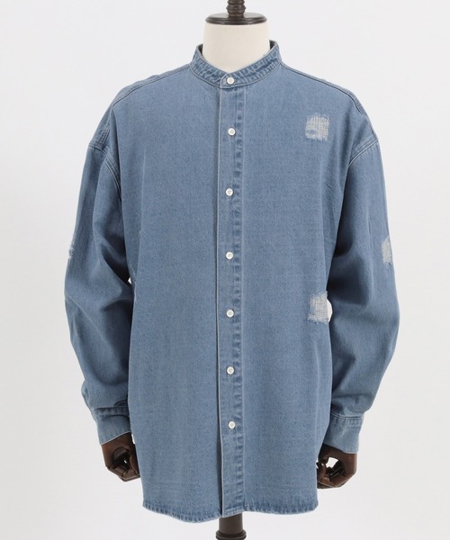 CAMBIO(カンビオ)の「ms5058-Band collar Damag Denim Shirts シャツ(シャツ/ブラウス・メンズ・ブラック/ライトインディゴブルー/ダークインディゴブルー・M/S/L)」の6枚目の写真