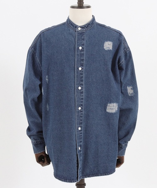 CAMBIO(カンビオ)の「ms5058-Band collar Damag Denim Shirts シャツ(シャツ/ブラウス・メンズ・ブラック/ライトインディゴブルー/ダークインディゴブルー・M/S/L)」の10枚目の写真