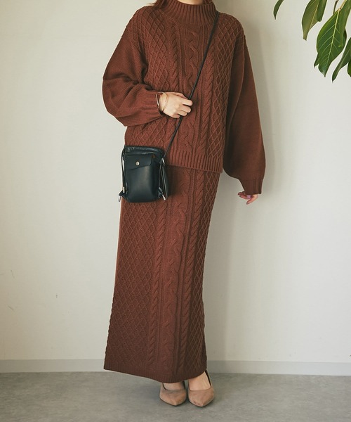 un dix cors（アンディコール）の「時短アイテム　アラン柄セットアップ（セットアップ・レディース・ブラック/グリーン/ブラウン/ベージュ・FREE）」の3枚目の写真