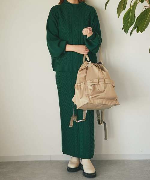 un dix cors（アンディコール）の「時短アイテム　アラン柄セットアップ（セットアップ・レディース・ブラック/グリーン/ブラウン/ベージュ・FREE）」の4枚目の写真