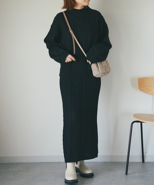 un dix cors（アンディコール）の「時短アイテム　アラン柄セットアップ（セットアップ・レディース・ブラック/グリーン/ブラウン/ベージュ・FREE）」の5枚目の写真