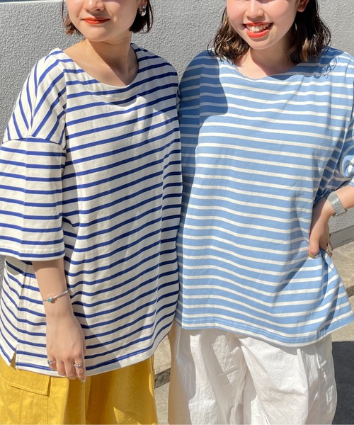 CPCM（シーピーシーエム）の「ボートネックボーダーT（Tシャツ/カットソー・メンズ・ホワイト/サックスブルー/グリーン・MEDIUM/LARGE）」の2枚目の写真