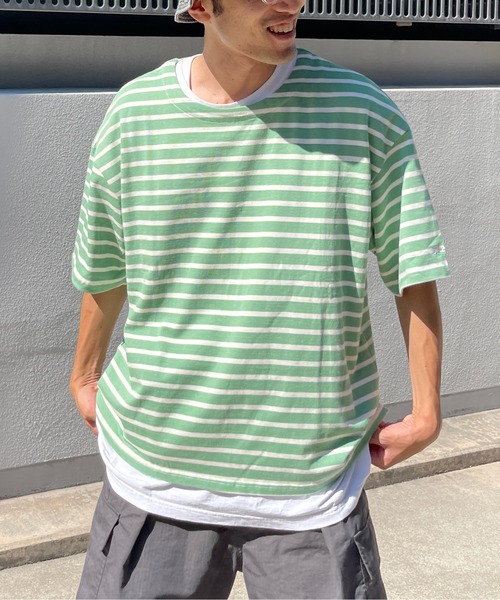 CPCM（シーピーシーエム）の「ボートネックボーダーT（Tシャツ/カットソー・メンズ・ホワイト/サックスブルー/グリーン・MEDIUM/LARGE）」の3枚目の写真