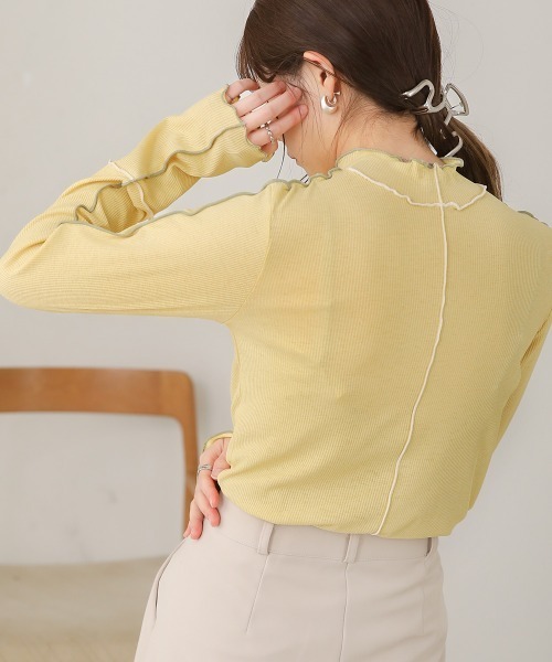 Bab（バブ）の「2WAY配色メロウハイネックトップス（Tシャツ/カットソー・レディース・ライトグレー/アイボリー/ブラック/ブラウン/イエロー/キャメル・FREE）」の5枚目の写真