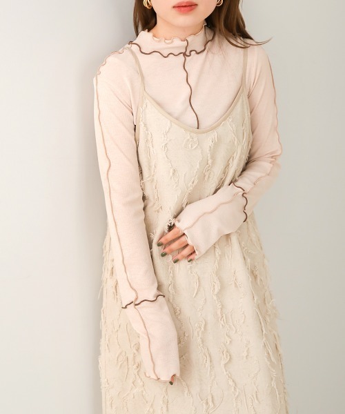 Bab（バブ）の「2WAY配色メロウハイネックトップス（Tシャツ/カットソー・レディース・ライトグレー/アイボリー/ブラック/ブラウン/イエロー/キャメル・FREE）」の7枚目の写真